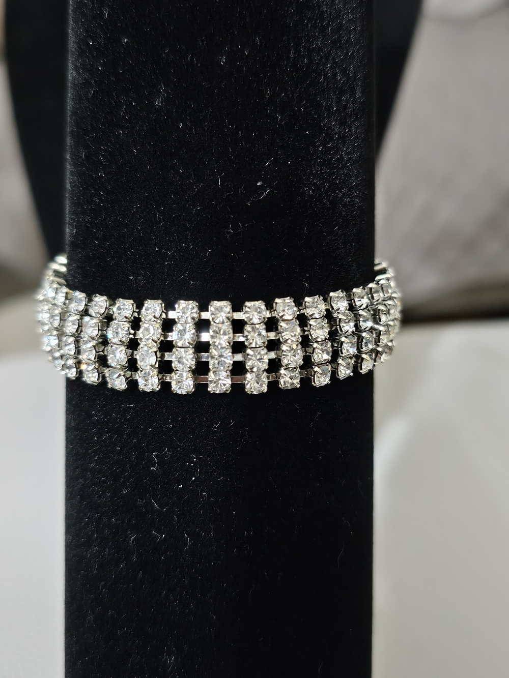 Silver-tone Rhinestone Multi-Row Cocktail Bracelet